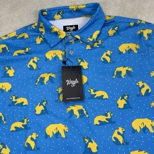 Waggle Polo Shirt Men's Med Golden Bear All Over Print Golf Performance